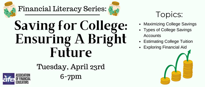 Saving for College Tuesday April 23rd 6-7pm