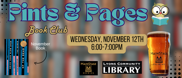 Pints and Pages Book Club at MainStage 11/12 6pm-7pm