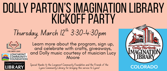 Dolly Parton's Imagination Library Kickoff Party 3/12 3:30pm-4:30pm